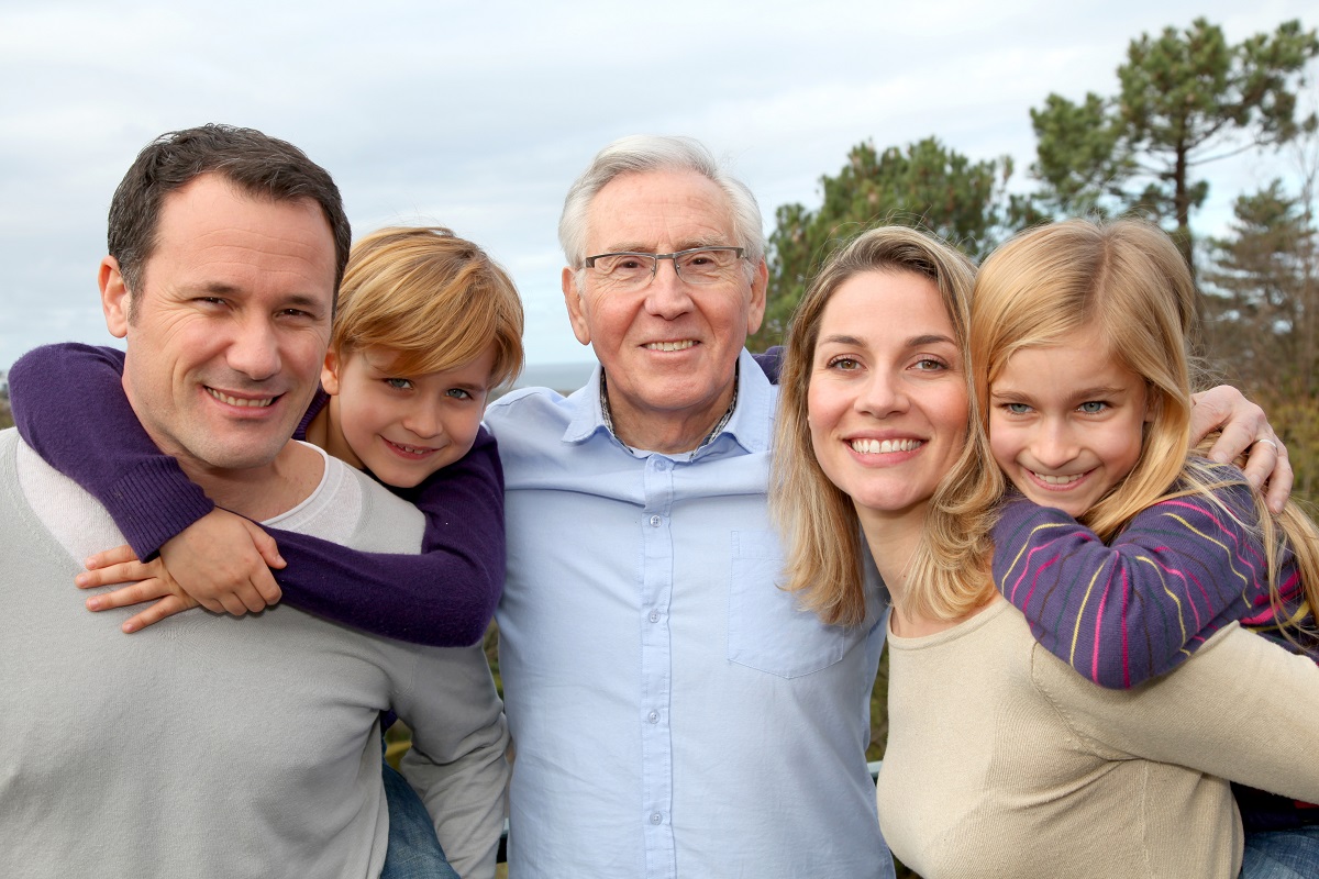 Family portrait standing outside